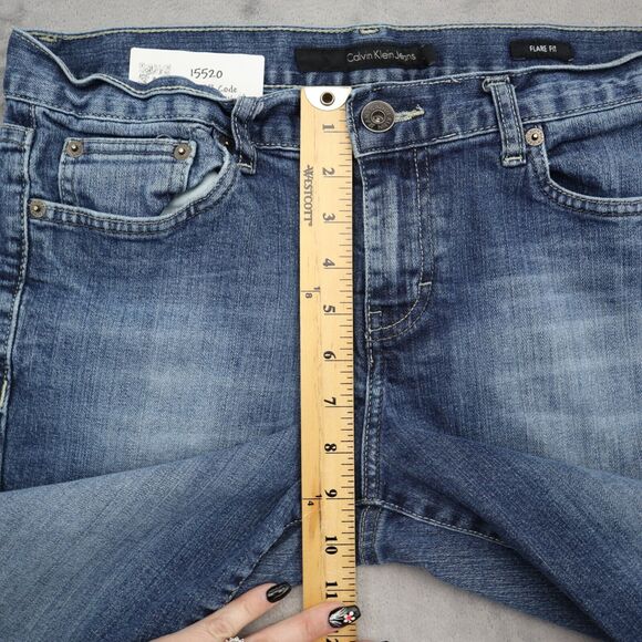 Calvin Klein Pants Womens 30 Blue Flared Mid Rise Medium Wash Denim Button Jeans - Picture 6 of 14